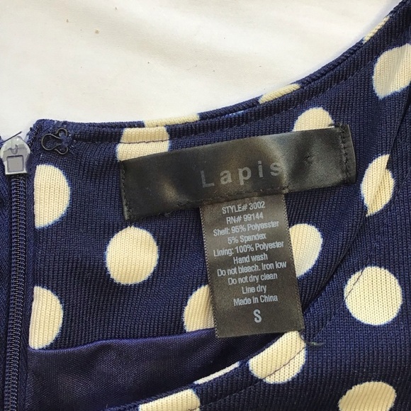 LAPIS WOMEN ELEGANT NAVY BLUE WHITE POLKA DOT SPRING PICNIC SKATER DRESS SIZE S - Picture 7 of 7